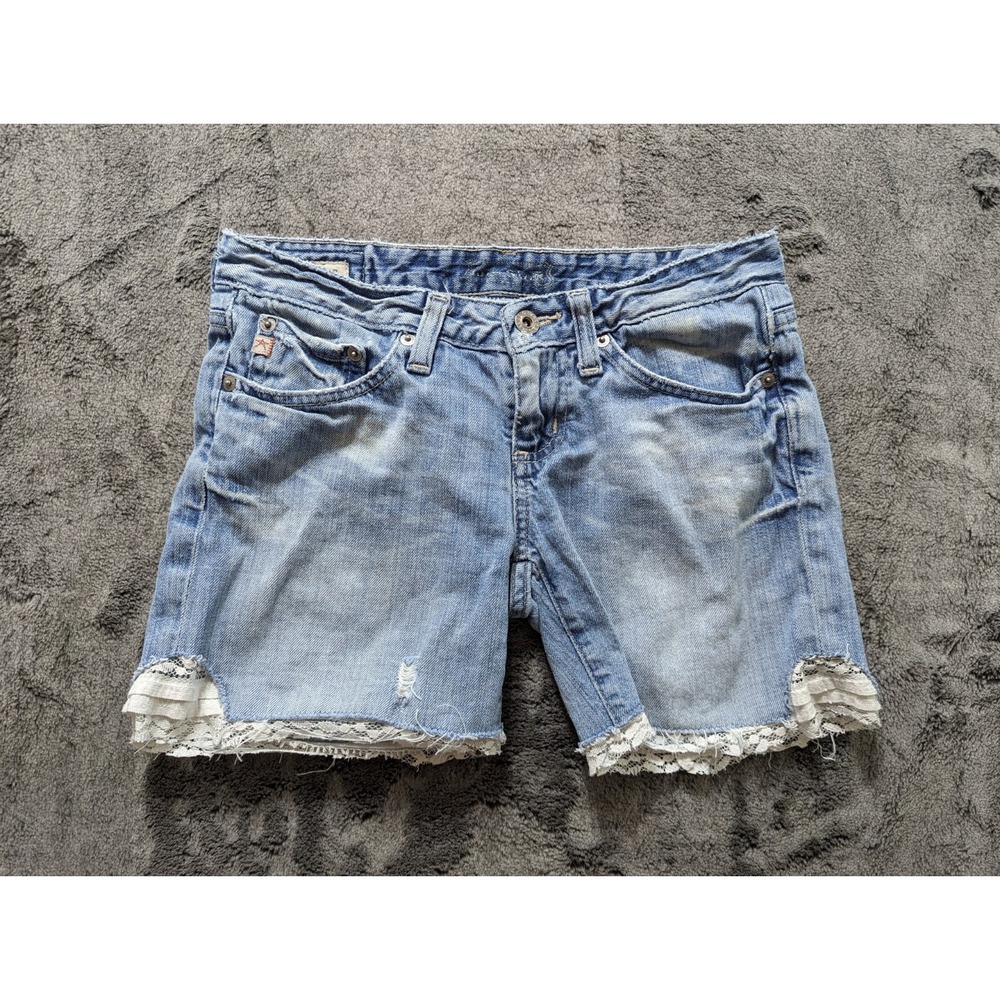 Big Star Light Blue Denim High-Waist Lace Trim Shorts